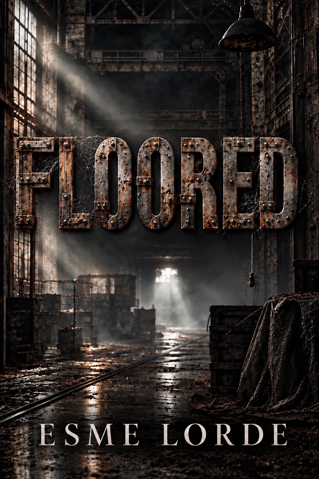 Approved Floored artwork showing an industrial warehouse with steel lettering and cobwebs
